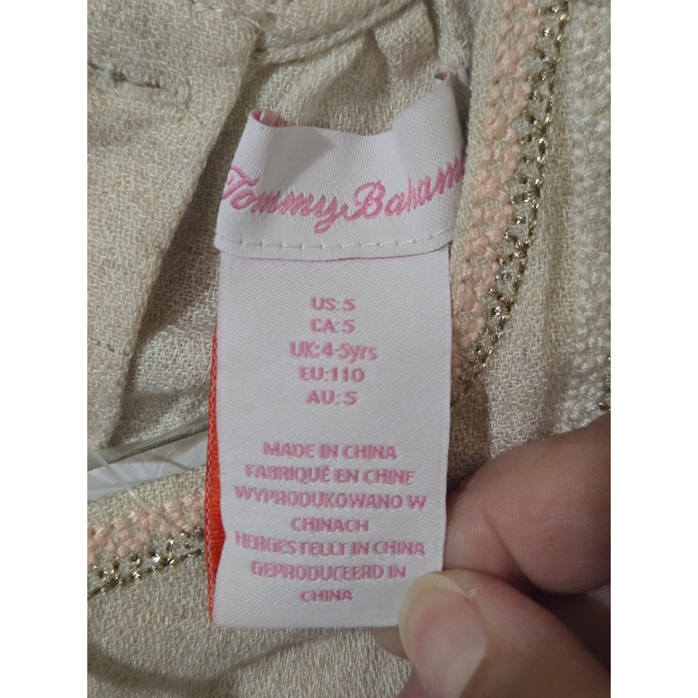 Tommy Bahama Kids Girls Beige Embroidered Pom Pom Boho Long Sleeve Dress Size 5 - Picture 3 of 6
